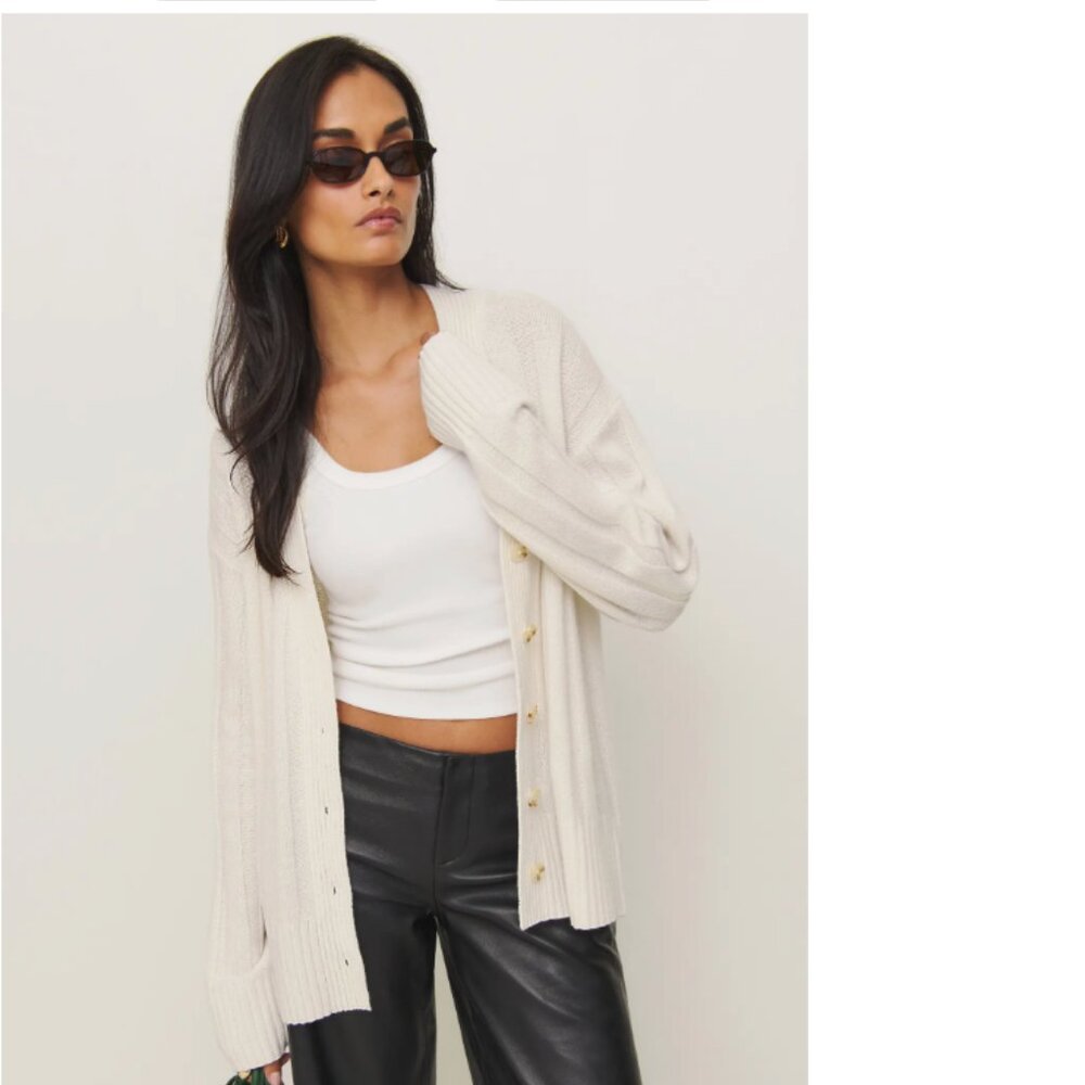 Reformation Capri Oversized Ribbed Cashmere Cardigan in Gossamer in Size X-Small